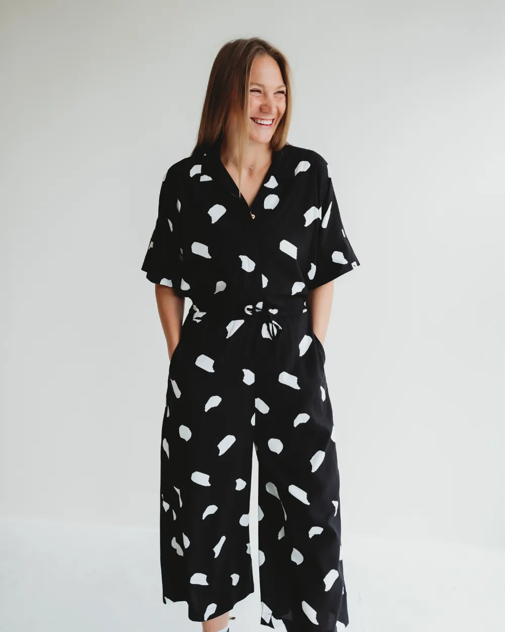 Iris Black Snow Blizzard Print Jumpsuit
