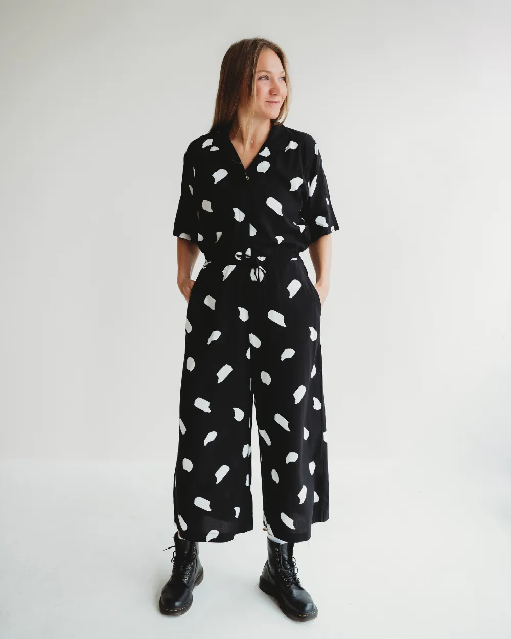 Iris Black Snow Blizzard Print Jumpsuit