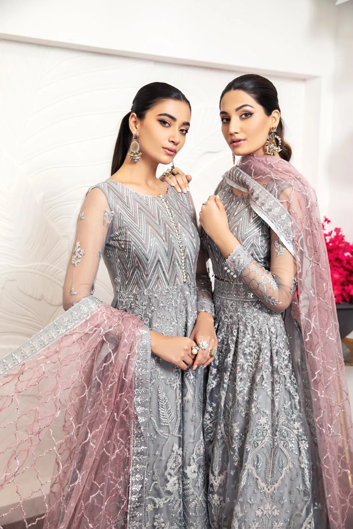 Ivory Heavily Embellished Pakistani Frock with Dupatta Party Wear
