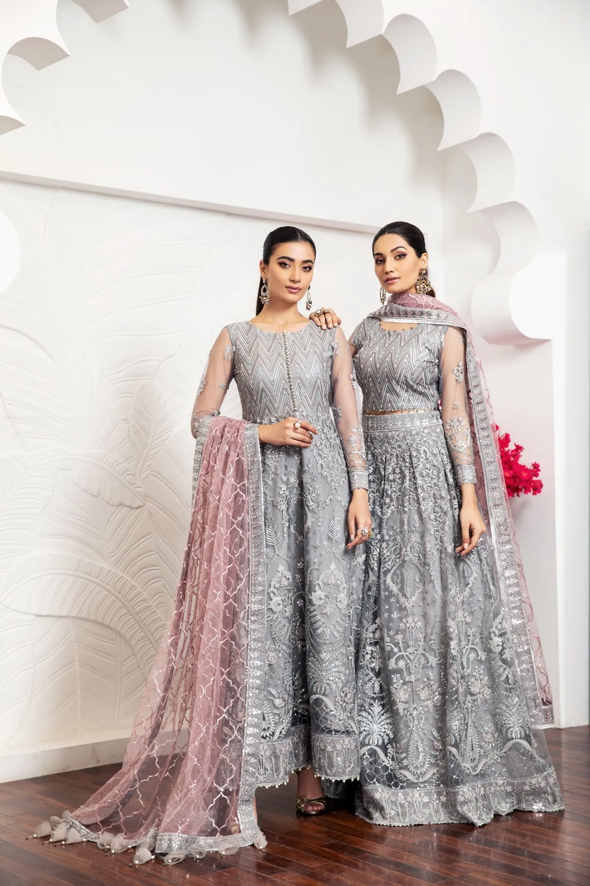 Ivory Heavily Embellished Pakistani Frock with Dupatta Party Wear