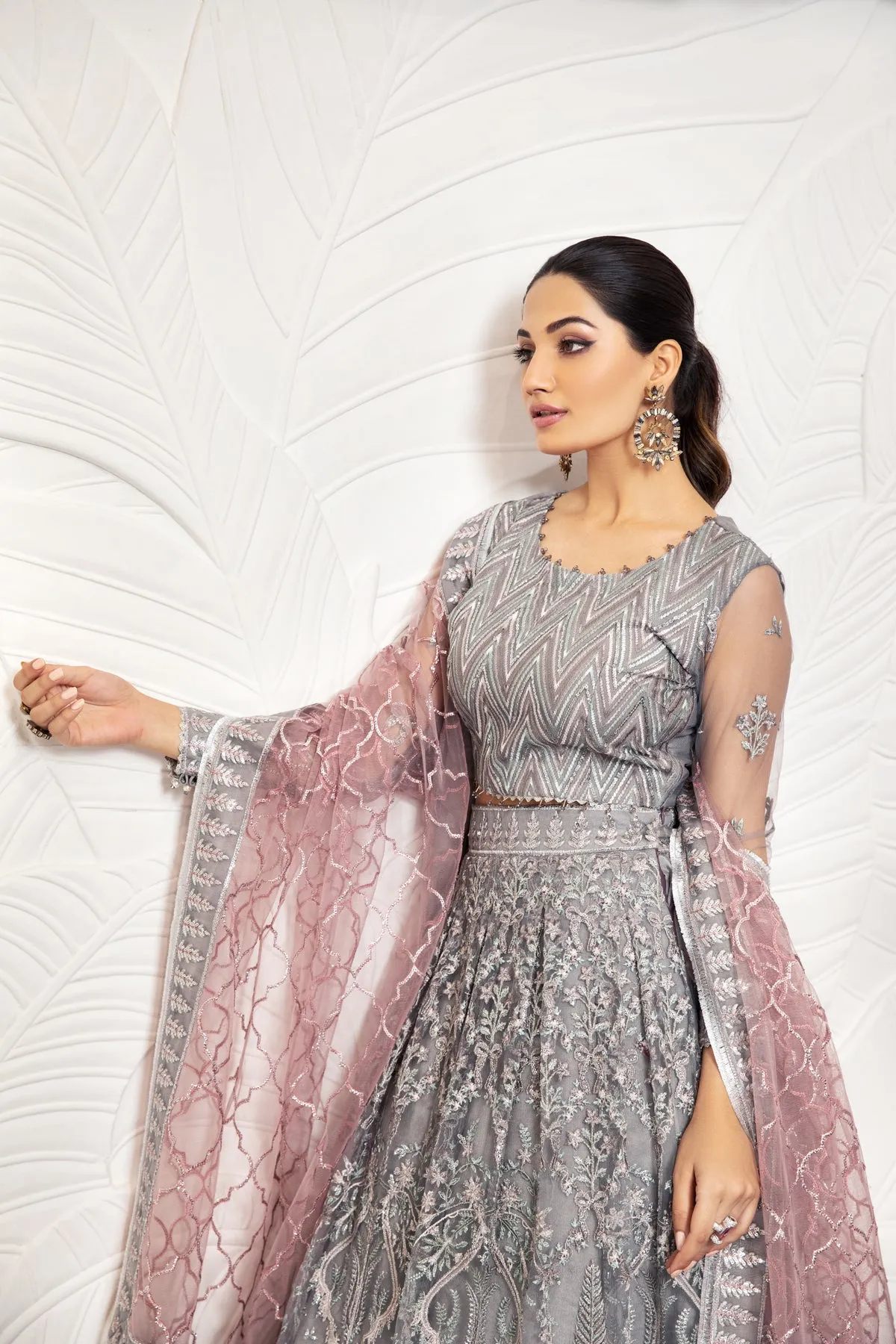 Ivory Heavily Embellished Pakistani Frock with Dupatta Party Wear