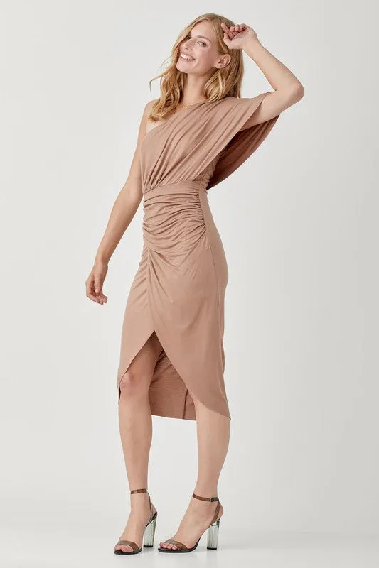 JADA ONE SHOULDER DRAPE JERSEY DRESS