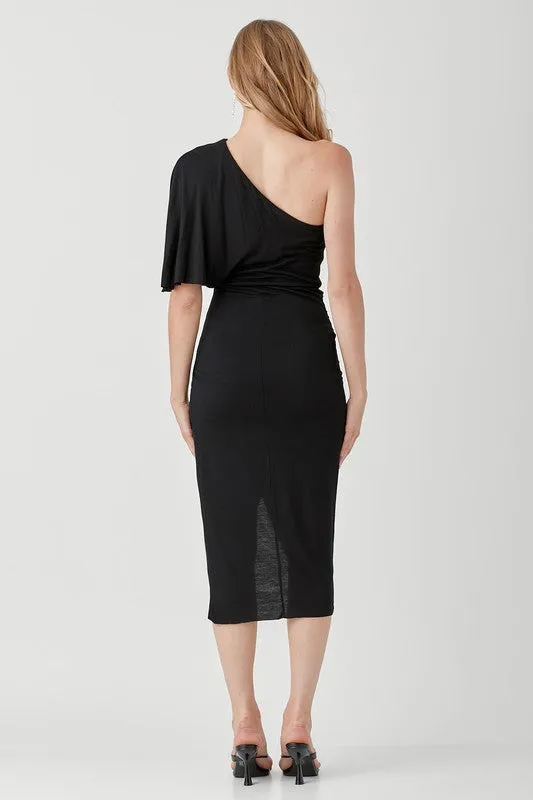 JADA ONE SHOULDER DRAPE JERSEY DRESS