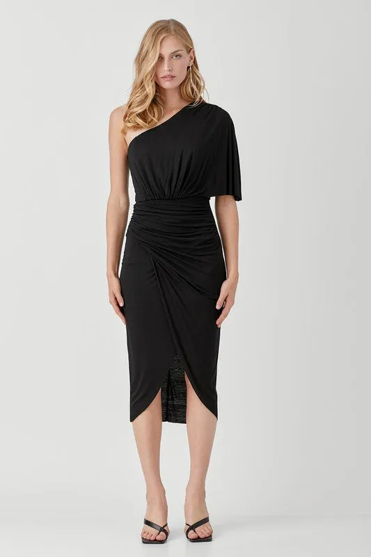 JADA ONE SHOULDER DRAPE JERSEY DRESS