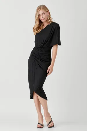 JADA ONE SHOULDER DRAPE JERSEY DRESS