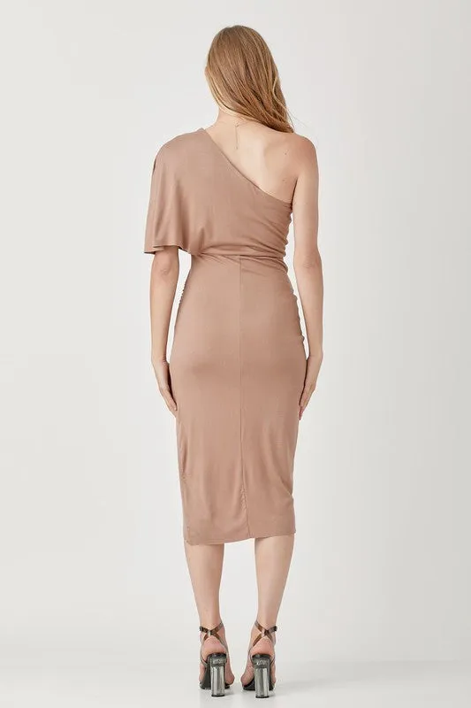 JADA ONE SHOULDER DRAPE JERSEY DRESS