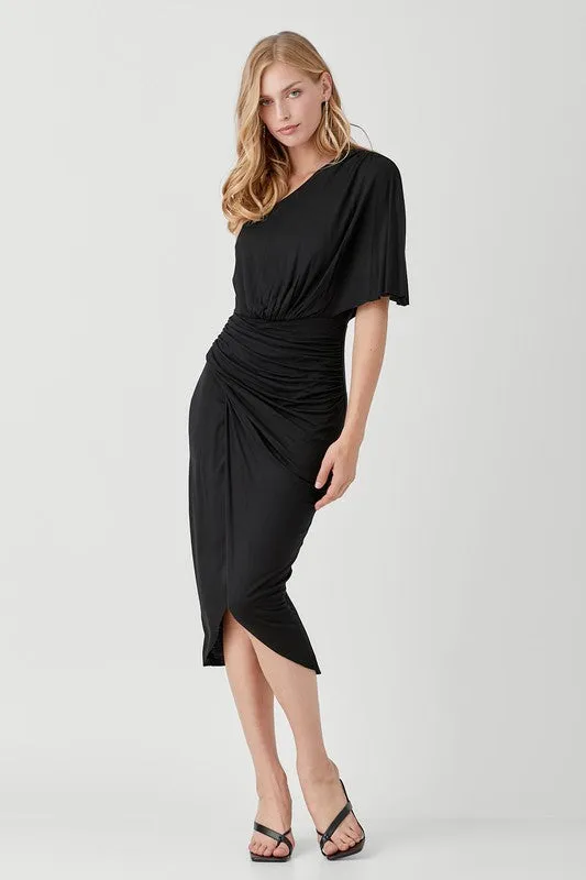 JADA ONE SHOULDER DRAPE JERSEY DRESS