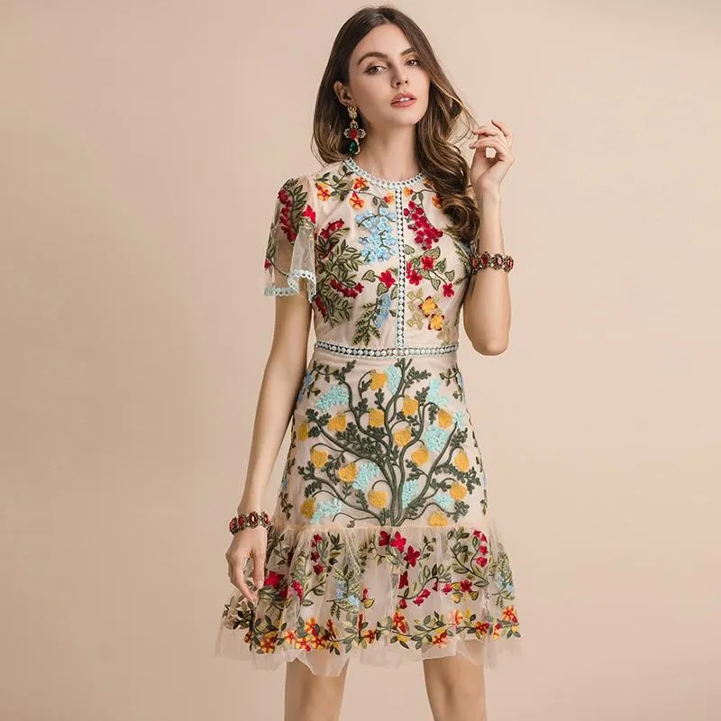 JEMIMA Flare Sleeve Floral Embroidery Midi Dress