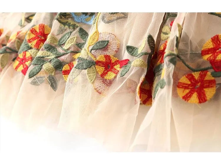 JEMIMA Flare Sleeve Floral Embroidery Midi Dress