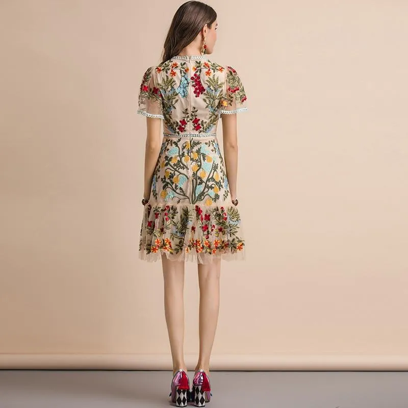 JEMIMA Flare Sleeve Floral Embroidery Midi Dress