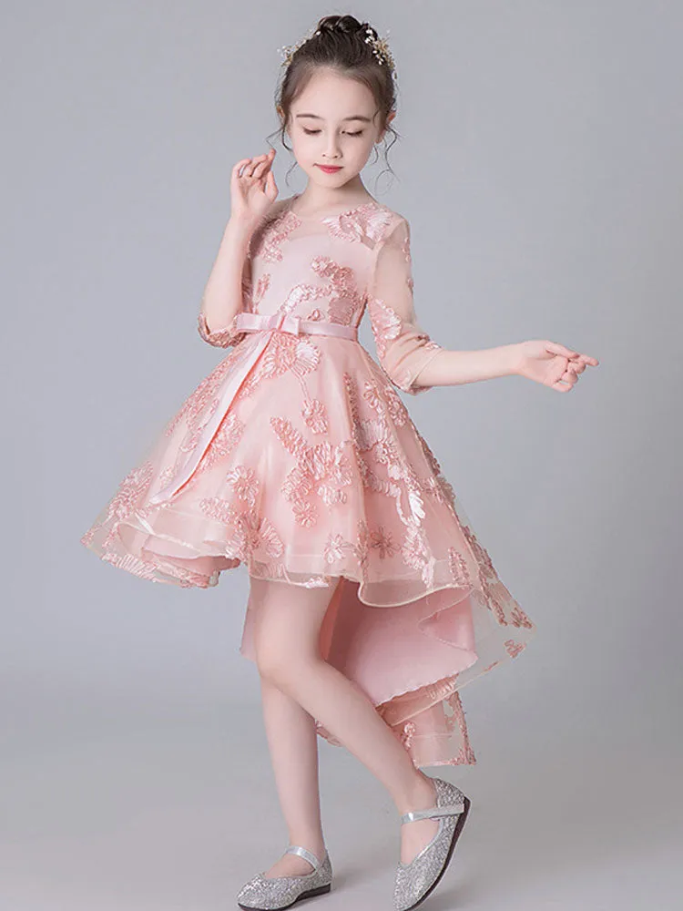 Jewel Neck Half Sleeves Embroidered Kids Social Party Dresses