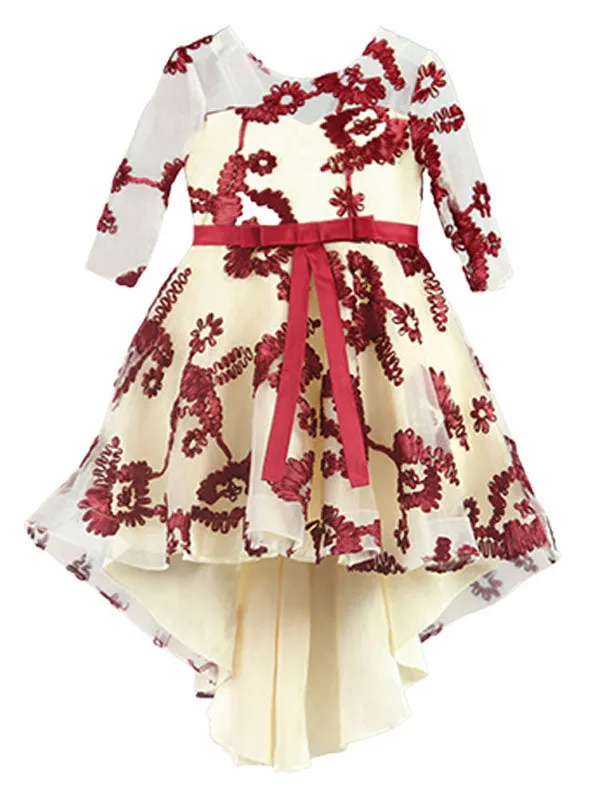 Jewel Neck Half Sleeves Embroidered Kids Social Party Dresses