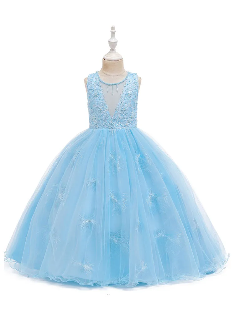 Jewel Neck Polyester Sleeveless Ankle-Length Bows Formal Kids Pageant flower girl dresses
