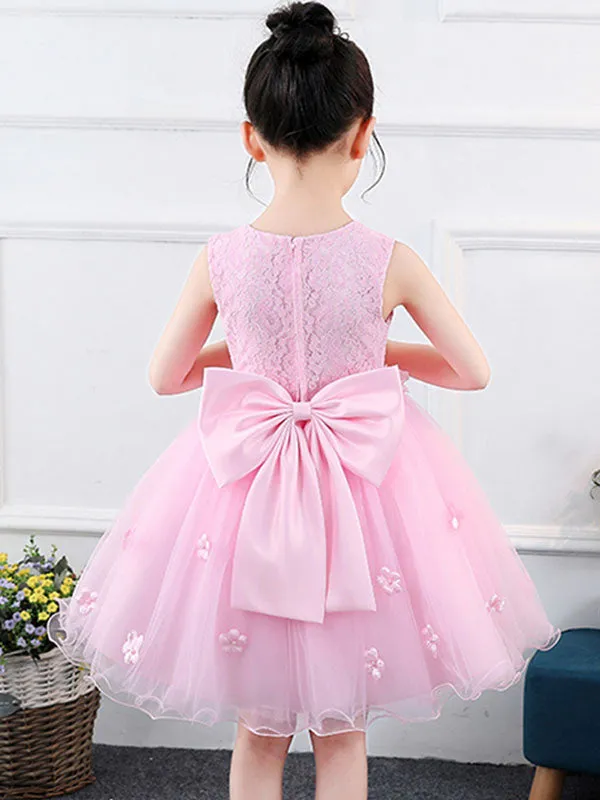 Jewel Neck Sleeveless Bows Kids Party Dresses