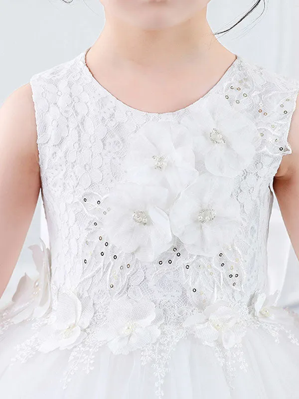 Jewel Neck Sleeveless Bows Kids Party Dresses