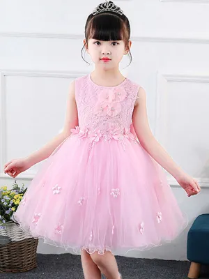 Jewel Neck Sleeveless Bows Kids Party Dresses