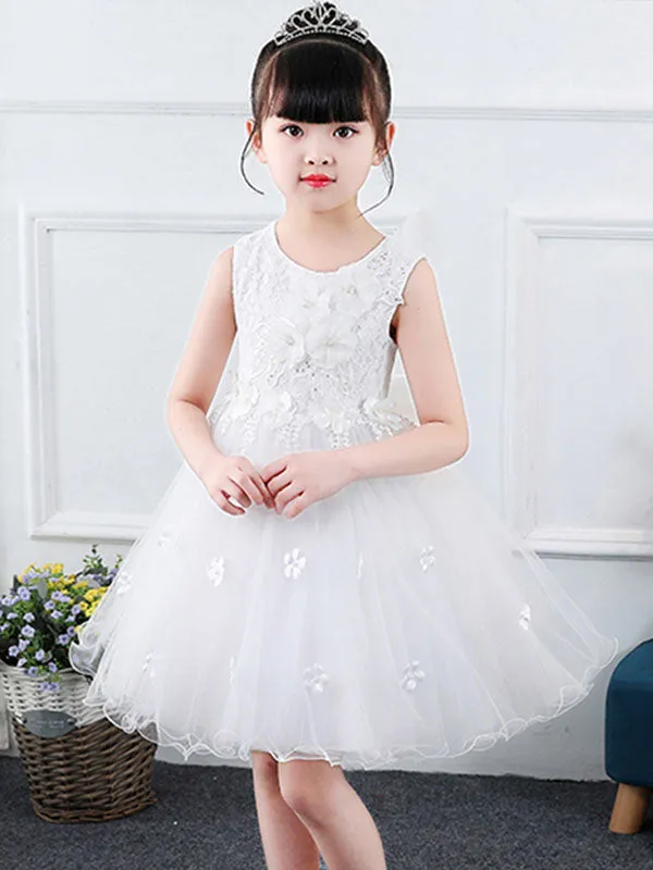 Jewel Neck Sleeveless Bows Kids Party Dresses