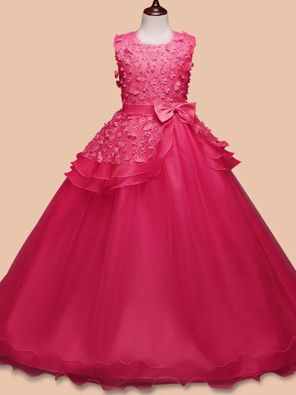 Jewel Neck Sleeveless Floor Length Bows Kids Pageant Party Dresses