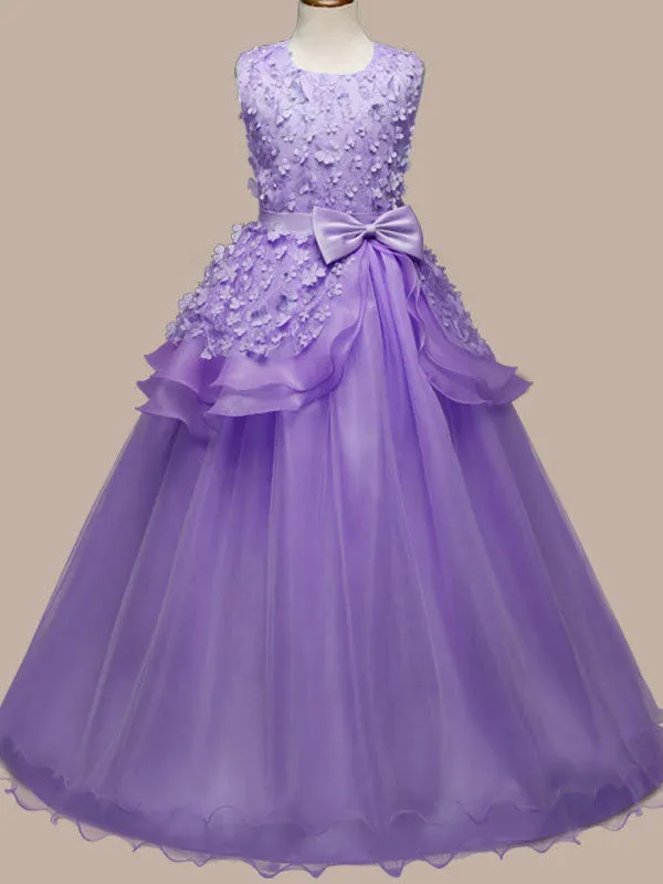 Jewel Neck Sleeveless Floor Length Bows Kids Pageant Party Dresses