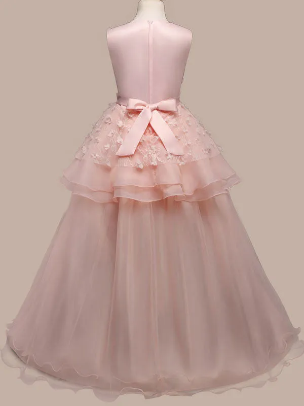 Jewel Neck Sleeveless Floor Length Bows Kids Pageant Party Dresses