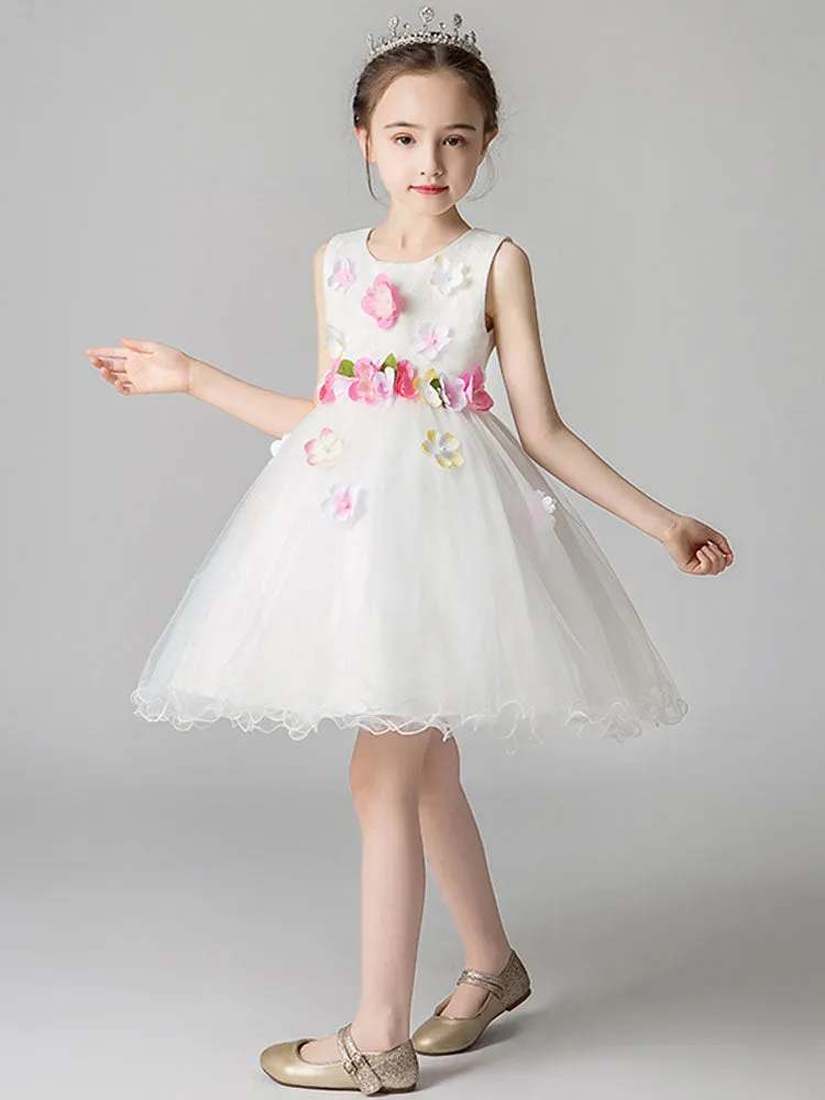 Jewel Neck Sleeveless Flowers Formal Kids Pageant flower girl dresses