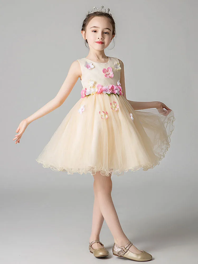 Jewel Neck Sleeveless Flowers Formal Kids Pageant flower girl dresses
