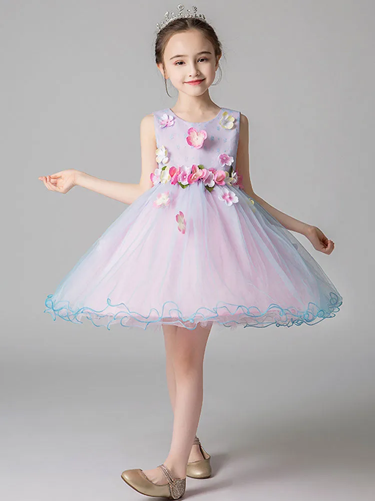 Jewel Neck Sleeveless Flowers Formal Kids Pageant flower girl dresses