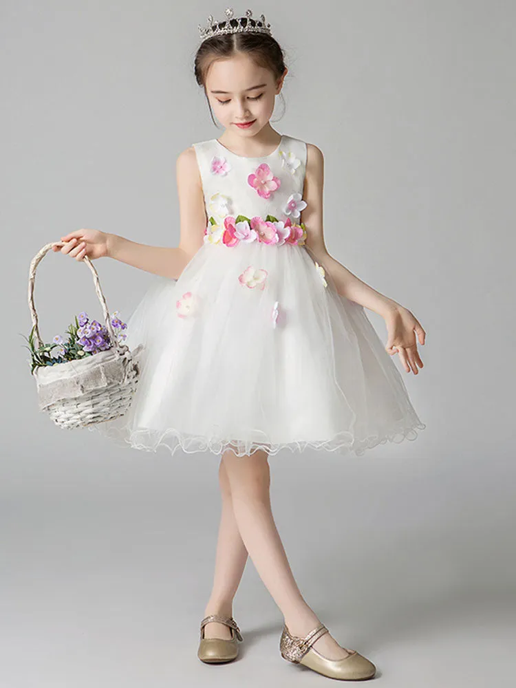 Jewel Neck Sleeveless Flowers Formal Kids Pageant flower girl dresses