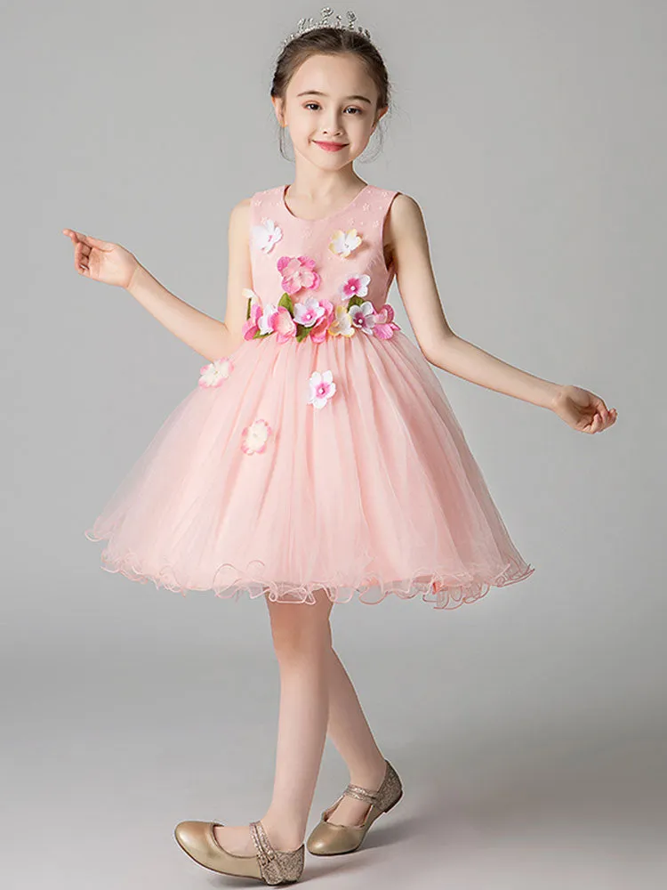 Jewel Neck Sleeveless Flowers Formal Kids Pageant flower girl dresses