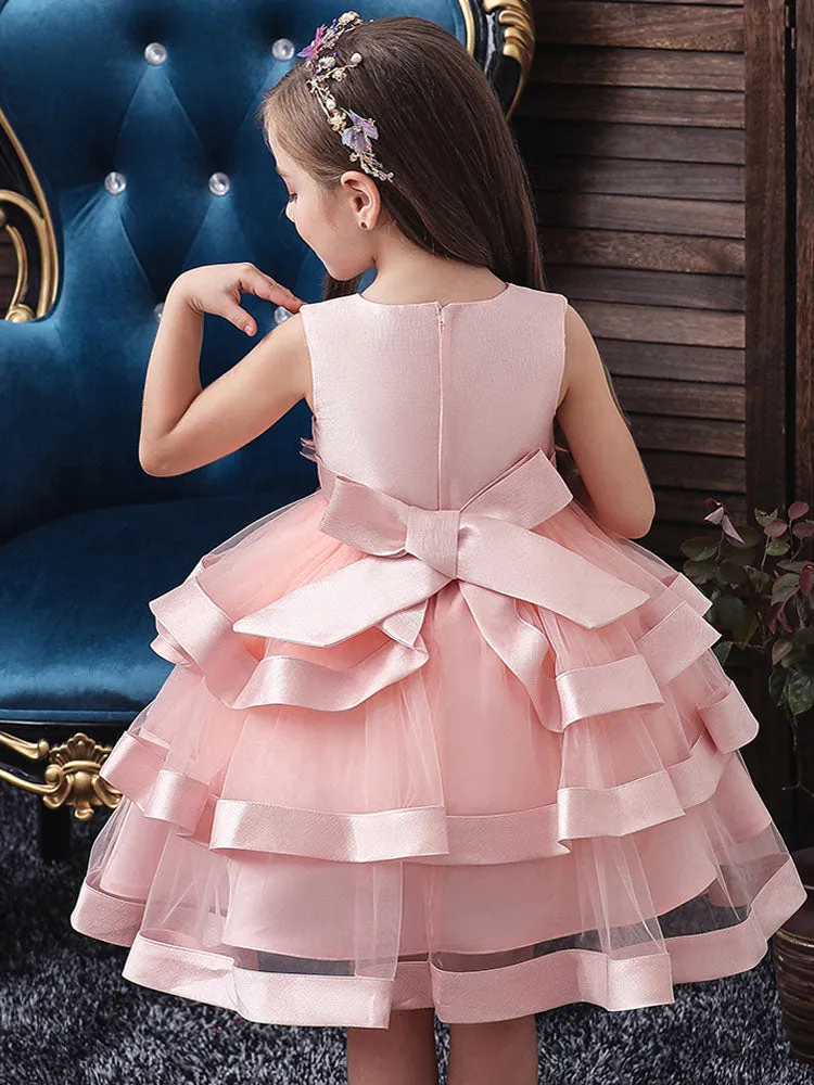 Jewel Neck Tulle Sleeveless Short Princess Flowers Formal Kids Pageant flower girl dresses