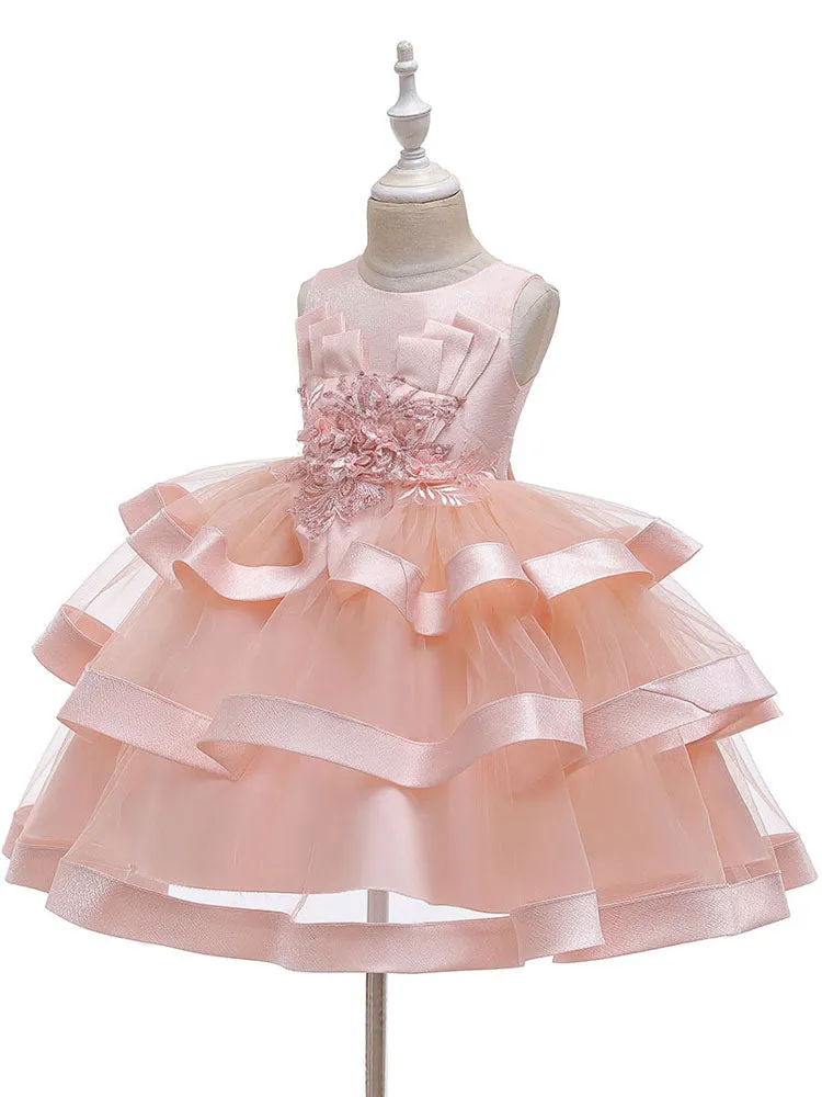 Jewel Neck Tulle Sleeveless Short Princess Flowers Formal Kids Pageant flower girl dresses