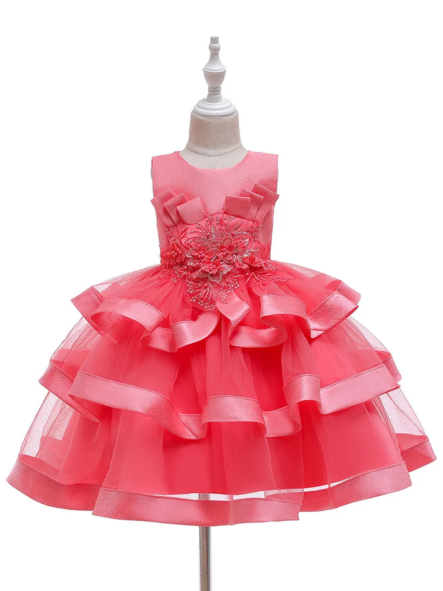 Jewel Neck Tulle Sleeveless Short Princess Flowers Formal Kids Pageant flower girl dresses