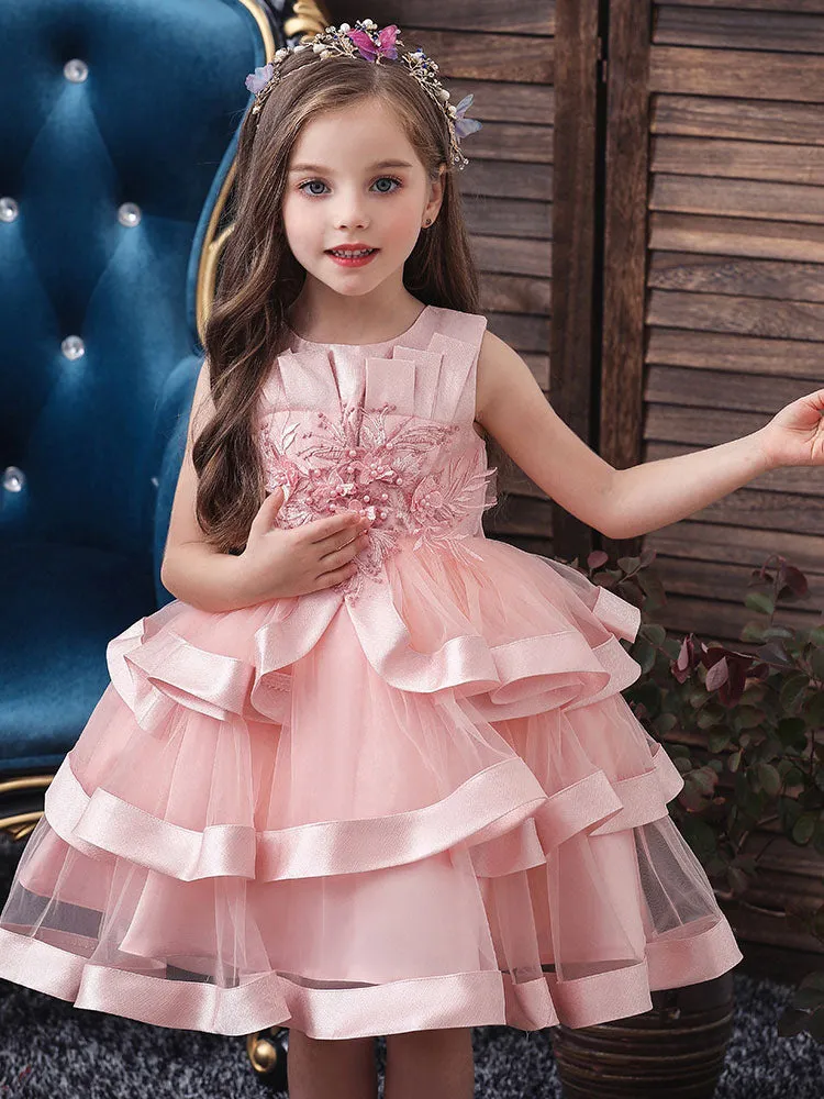 Jewel Neck Tulle Sleeveless Short Princess Flowers Formal Kids Pageant flower girl dresses