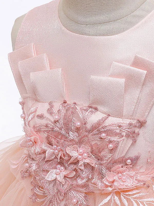 Jewel Neck Tulle Sleeveless Short Princess Flowers Formal Kids Pageant flower girl dresses