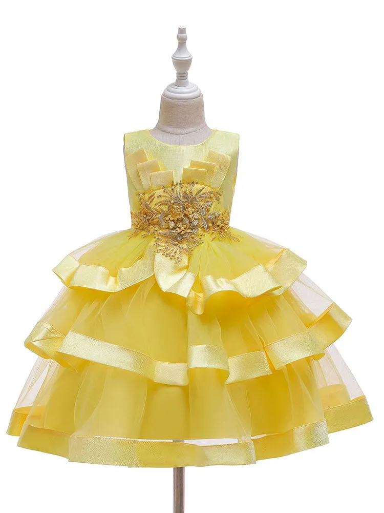 Jewel Neck Tulle Sleeveless Short Princess Flowers Formal Kids Pageant flower girl dresses