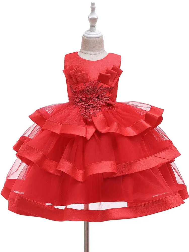 Jewel Neck Tulle Sleeveless Short Princess Flowers Formal Kids Pageant flower girl dresses