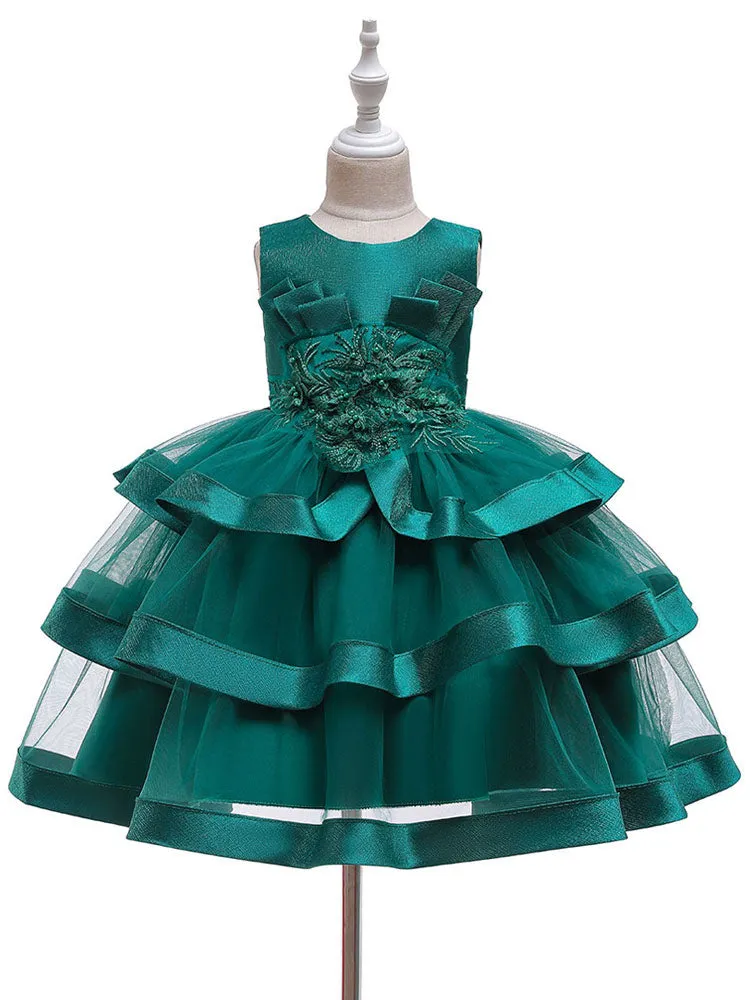 Jewel Neck Tulle Sleeveless Short Princess Flowers Formal Kids Pageant flower girl dresses