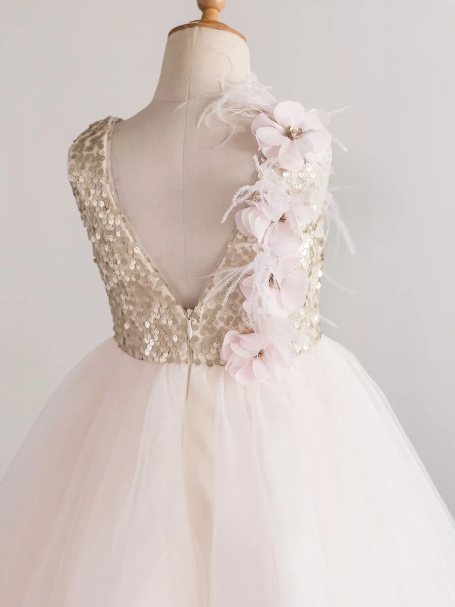 Jewel Neck Tulle Sleeveless Short Princess Flowers Kids Social Party Dresses