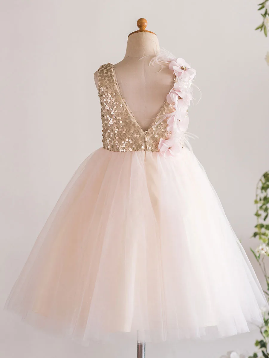 Jewel Neck Tulle Sleeveless Short Princess Flowers Kids Social Party Dresses