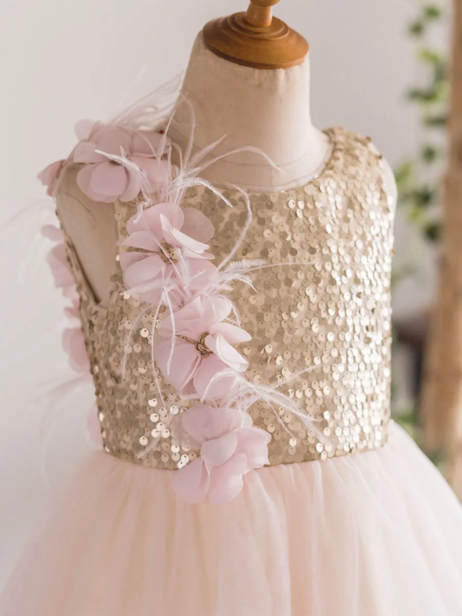 Jewel Neck Tulle Sleeveless Short Princess Flowers Kids Social Party Dresses