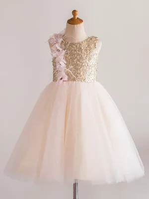 Jewel Neck Tulle Sleeveless Short Princess Flowers Kids Social Party Dresses
