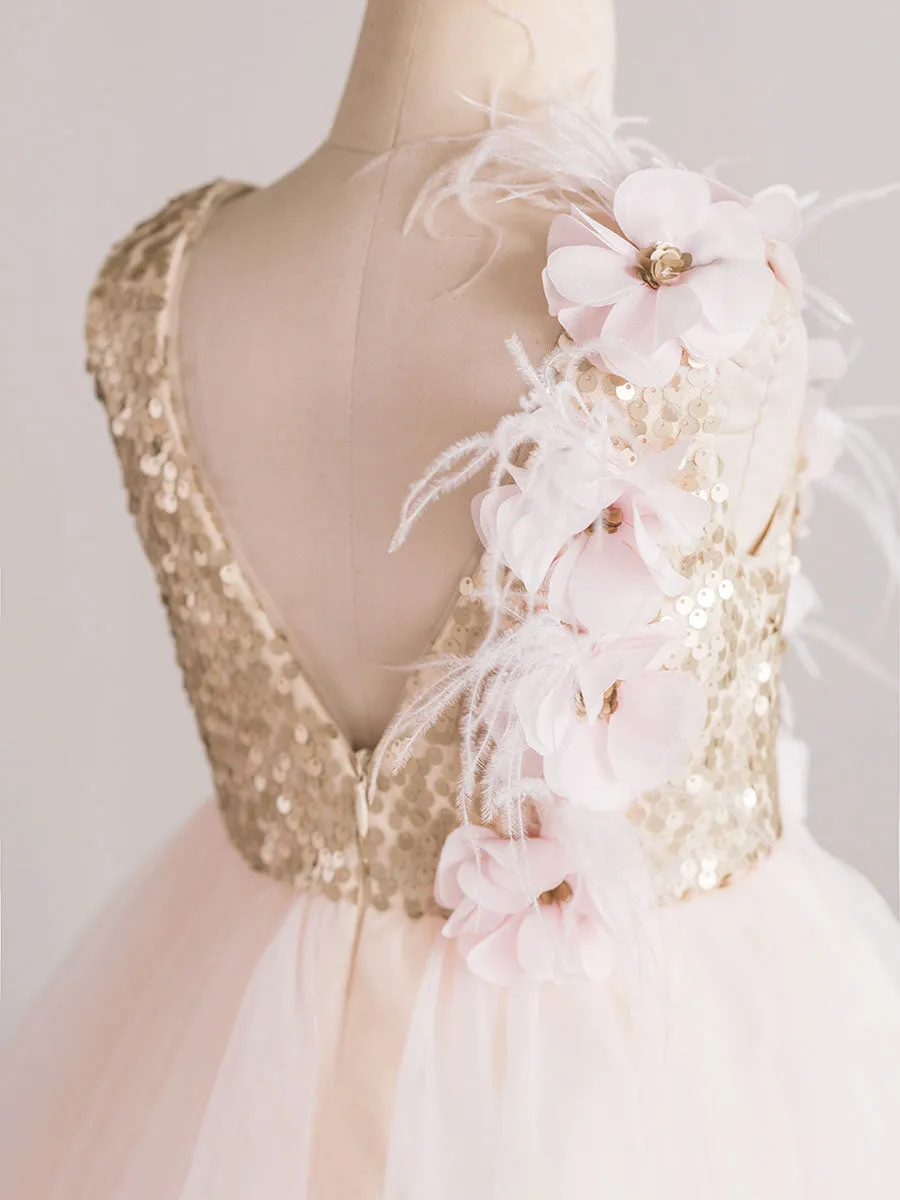 Jewel Neck Tulle Sleeveless Short Princess Flowers Kids Social Party Dresses