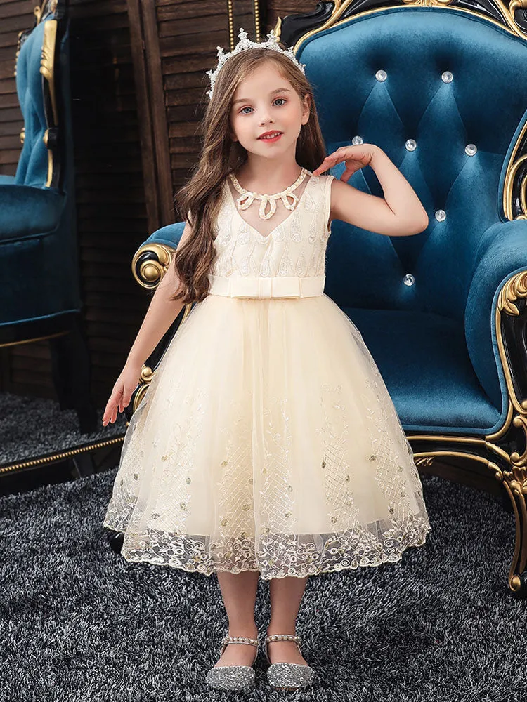 Jewel Neck Tulle Sleeveless Short Princess Kids Pageant flower girl dresses