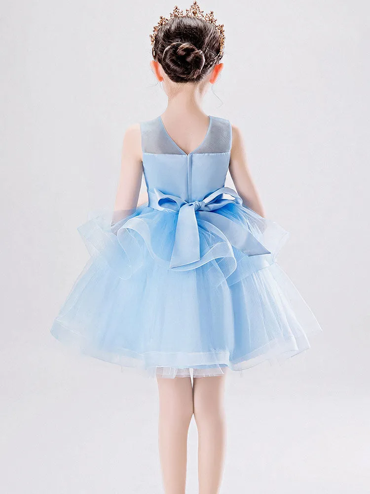 Jewel Neck Tulle Sleeveless Short Princess Kids Social Party Dresses