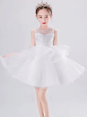 Jewel Neck Tulle Sleeveless Short Princess Kids Social Party Dresses