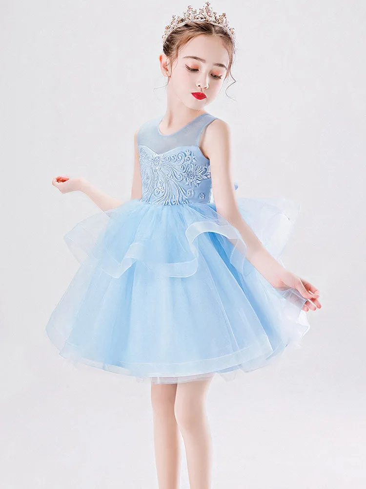 Jewel Neck Tulle Sleeveless Short Princess Kids Social Party Dresses
