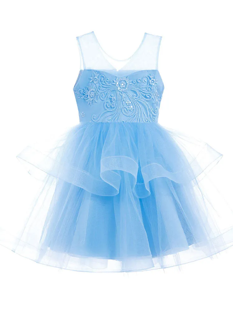 Jewel Neck Tulle Sleeveless Short Princess Kids Social Party Dresses
