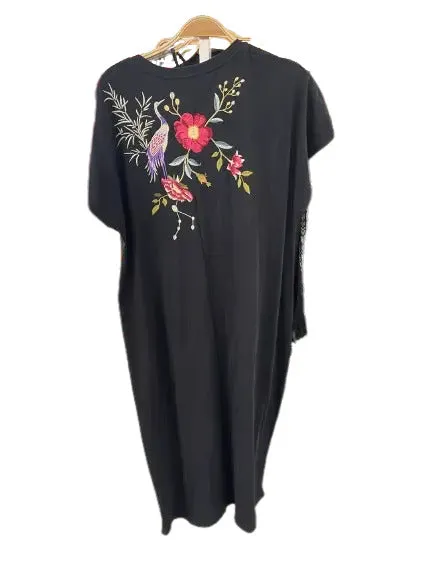 Johnny Was Osaka Relaxed Knit Dress Cotton Floral Embroidery Stripe Black M NEW
