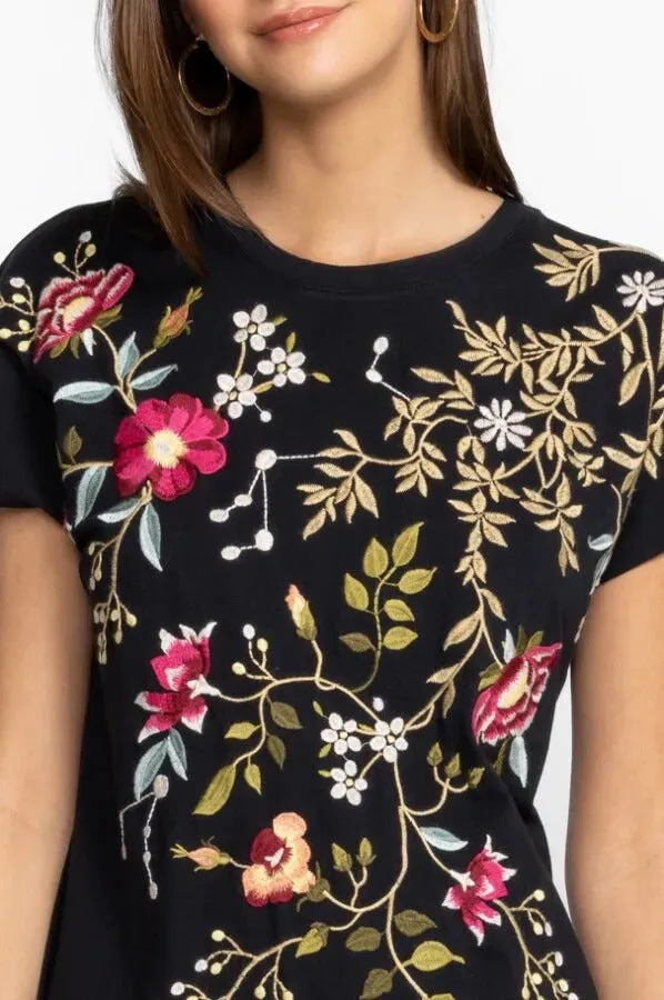 Johnny Was Osaka Relaxed Knit Dress Cotton Floral Embroidery Stripe Black M NEW