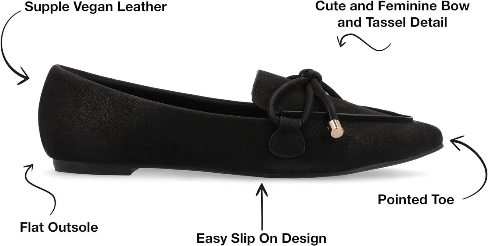 Journee Collection Womens Muriel Slip On Pointed Toe Loafer Flats Black 6.5M